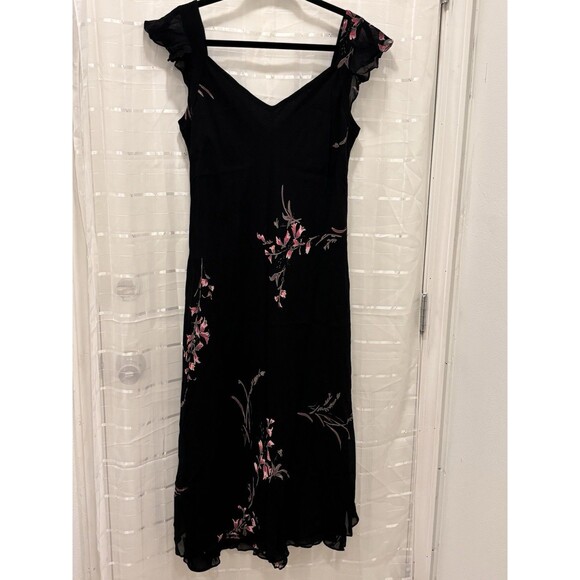 Evan Picone Dresses & Skirts - Evan Picone Black Floral Midi Dress Size 16 Ruffle Strap Evening Party